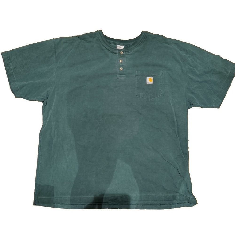 Carhartt Women's 2XL Green Henley Shirt Pocket Short Sleeve Relaxed Workwear